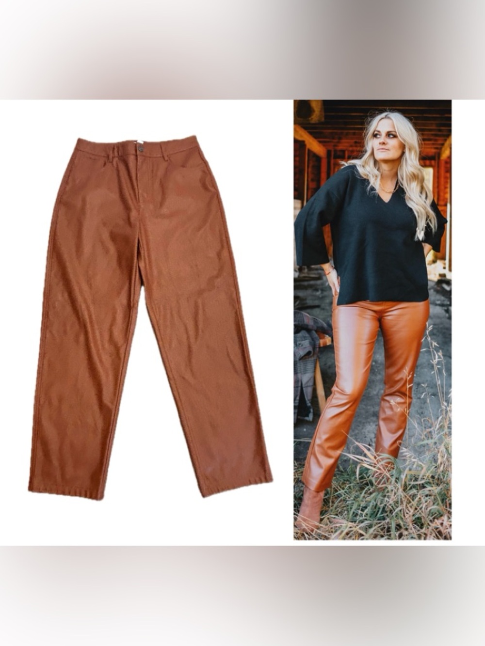 Joe fresh rust brown burnt orange fauxl leather vegan straight leg pants 8 NWOT